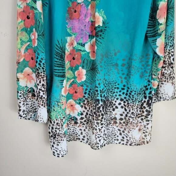 Soft Surroundings Tropical V-Neck Tunic Sheer Blouse - Picture 11 of 13